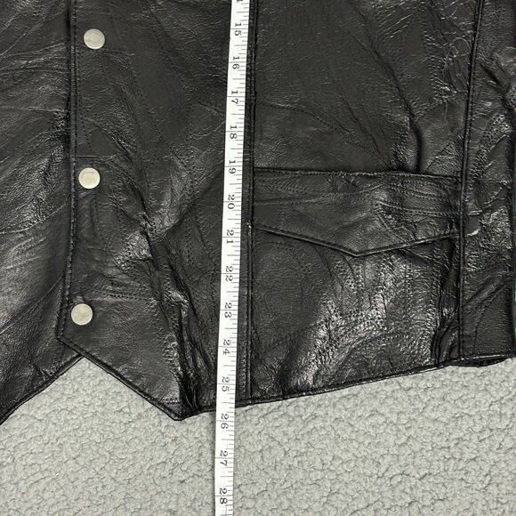 Leather Works Mens 2XL Patchwork Black Genuine Leather Snap Vest Pockets - Picture 6 of 16